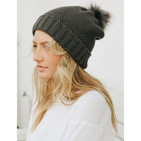 Accessories - SOLD OUT Olive Pom Faux Sherpa Lined Knit Beanie